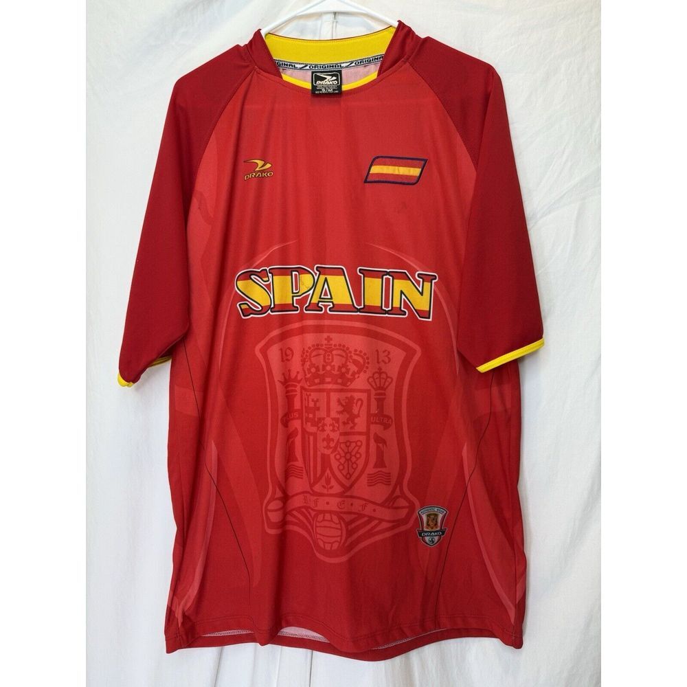 Drako SPAIN Soccer Red/Yellow Jersey Men Embroidered Spain‎ Flag SS Crew S/M